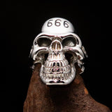 Excellent crafted Men's Devil Skull Ring black 666 on Forehead - Sterling Silver - BikeRing4u