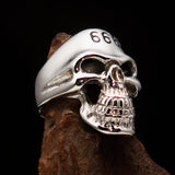 Excellent crafted Men's Devil Skull Ring black 666 on Forehead - Sterling Silver - BikeRing4u