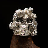 Excellent crafted Men's Medusa Snake Skull Ring - Mirror Polished Sterling Silver - BikeRing4u