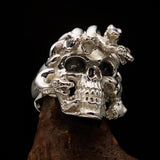 Excellent crafted Men's Medusa Snake Skull Ring - Mirror Polished Sterling Silver - BikeRing4u