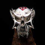 Excellent crafted Men's Vampire Skull Ring Red Diamond 13 - Sterling Silver - BikeRing4u