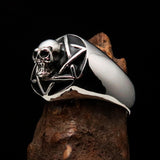 Excellent crafted domed Men's Hexagram Skull Ring - Sterling Silver - BikeRing4u
