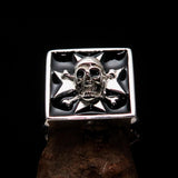Excellent crafted Men's Pirate Skull Ring Black Maltese Cross - Sterling Silver - BikeRing4u