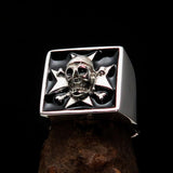 Excellent crafted Men's Pirate Skull Ring Black Maltese Cross - Sterling Silver - BikeRing4u