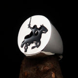 Excellent crafted Men's Black Riding Knight Ring - Sterling Silver - BikeRing4u