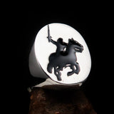 Excellent crafted Men's Black Riding Knight Ring - Sterling Silver - BikeRing4u
