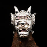 Excellent crafted Men's horned Devil Ring - Mirror Polished Sterling Silver - BikeRing4u