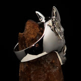 Excellent crafted Men's horned Devil Ring - Mirror Polished Sterling Silver - BikeRing4u