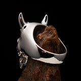 Excellent crafted Men's Biker Ring horned Devil Skull - Mirror Polished Sterling Silver - BikeRing4u