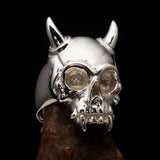 Excellent crafted Men's Biker Ring horned Devil Skull - Mirror Polished Sterling Silver - BikeRing4u