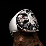 Excellent crafted ancient Men's Twin Head Eagle Ring Black - Sterling Silver - BikeRing4u