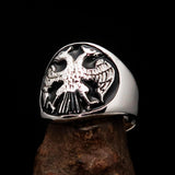 Excellent crafted ancient Men's Twin Head Eagle Ring Black - Sterling Silver - BikeRing4u