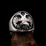 Excellent crafted ancient Men's Twin Head Eagle Ring Black - Sterling Silver - BikeRing4u