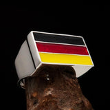 Excellent crafted rectangle shaped Men's German Flag Ring - Sterling Silver - BikeRing4u