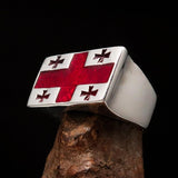 Perfectly crafted Men's Ring Flag of Georgia - Sterling Silver - BikeRing4u