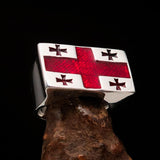 Perfectly crafted Men's Ring Flag of Georgia - Sterling Silver - BikeRing4u