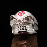 Excellent Crafted Men's red Number 13 Gnome Skull Ring - Sterling Silver - BikeRing4u