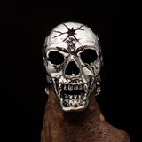 Excellent crafted Men's antiqued Head Shot Skull Ring - Sterling Silver - BikeRing4u