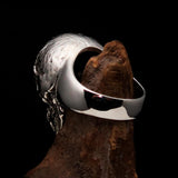 Excellent crafted Men's antiqued Head Shot Skull Ring - Sterling Silver - BikeRing4u