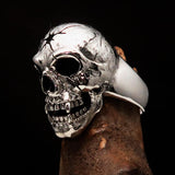 Excellent crafted Men's antiqued Head Shot Skull Ring - Sterling Silver - BikeRing4u