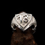 Excellent Crafted Men's Lucky Number 13 Shield Ring - Sterling Silver - BikeRing4u