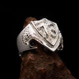 Excellent Crafted Men's Lucky Number 13 Shield Ring - Sterling Silver - BikeRing4u
