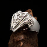 Excellent Crafted Men's Lucky Number 13 Shield Ring - Sterling Silver - BikeRing4u