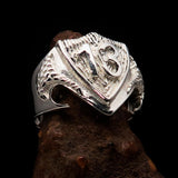 Excellent Crafted Men's Lucky Number 13 Shield Ring - Sterling Silver - BikeRing4u