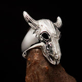Excellent crafted Men's Bull Skull Cowboy Ring - Mirror Polished Sterling Silver - BikeRing4u
