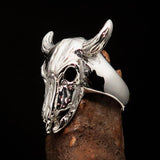 Excellent crafted Men's Bull Skull Cowboy Ring - Mirror Polished Sterling Silver - BikeRing4u