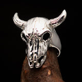 Excellent crafted Men's Bull Skull Cowboy Ring - Mirror Polished Sterling Silver - BikeRing4u