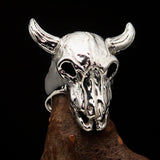 Excellent crafted Men's Bull Skull Cowboy Ring - Mirror Polished Sterling Silver - BikeRing4u