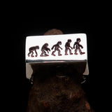 Excellent crafted rectangle shaped black Human Evolution Ring - Sterling Silver - BikeRing4u