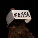 Excellent crafted rectangle shaped black Human Evolution Ring - Sterling Silver - BikeRing4u