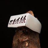 Excellent crafted rectangle shaped black Human Evolution Ring - Sterling Silver - BikeRing4u