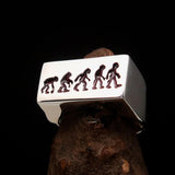 Excellent crafted rectangle shaped black Human Evolution Ring - Sterling Silver - BikeRing4u