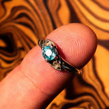 Sterling Silver Gemstone Solitaire Ring with oval Cut Blue Zircon 2 CZ - Size 5 - BikeRing4u