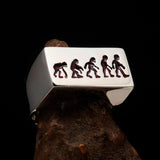 Excellent crafted rectangle shaped black Human Evolution Ring - Sterling Silver - BikeRing4u