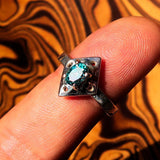 Diamond shaped Gemstone Sterling Silver Solitaire Ring with oval Cut Blue Zircon - Size 6.5 - BikeRing4u