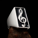 Excellent crafted Men's Musician Ring Treble Clef Symbol Black - Sterling Silver - BikeRing4u