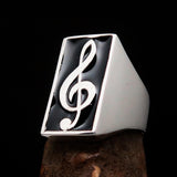Excellent crafted Men's Musician Ring Treble Clef Symbol Black - Sterling Silver - BikeRing4u
