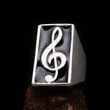 Excellent crafted Men's Musician Ring Treble Clef Symbol Black - Sterling Silver - BikeRing4u