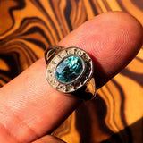 Sterling Silver Solitaire Ring with oval Cut Blue Zircon and 14 CZ - Size 6.5 - BikeRing4u