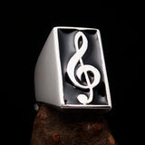 Excellent crafted Men's Musician Ring Treble Clef Symbol Black - Sterling Silver - BikeRing4u