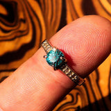 Sterling Silver Solitaire Band Ring with oval Cut Blue Zircon and 8 CZ - Size 6.25 - BikeRing4u