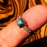 Sterling Silver Solitaire Band Ring with oval Cut Blue Zircon and 8 CZ - Size 6.25 - BikeRing4u