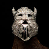 Excellent crafted Men's horned Viking Warrior Ring - Mirror Polished Sterling Silver - BikeRing4u