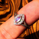 Sterling Silver Gemstone Solitaire Ring with marquise shaped Ceylon Moonstone and CZ - BikeRing4u