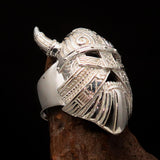 Excellent crafted Men's horned Viking Warrior Ring - Mirror Polished Sterling Silver - BikeRing4u