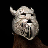 Excellent crafted Men's horned Viking Warrior Ring - Mirror Polished Sterling Silver - BikeRing4u